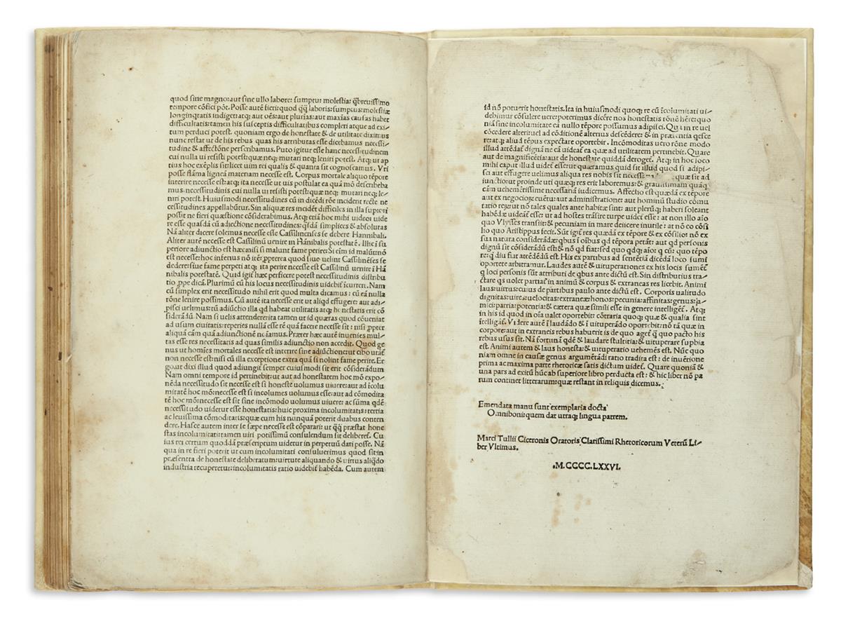 INCUNABULA  CICERO, MARCUS TULLIUS. Rhetorica ad C. Herennium.  1476